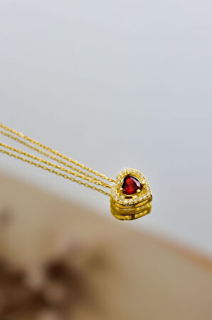 925 Ayar Gümüş Gold Kaplama Ocak Ayı Doğum Taşı Kalp Montür Kolye