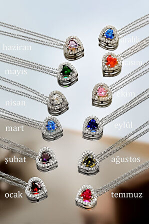 925 Ayar Gümüş Rodyum Kaplama Şubat Ayı Doğum Taşı Kalp Montür Kolye