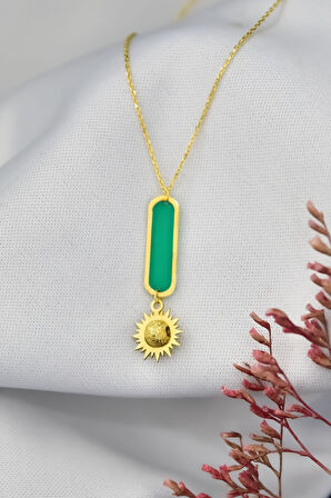 925 Ayar Gümüş Parlayan Rüya Serisi Tasarım Ebruli Cam Boyalı Sim Top Güneş, Çubuk Kolye