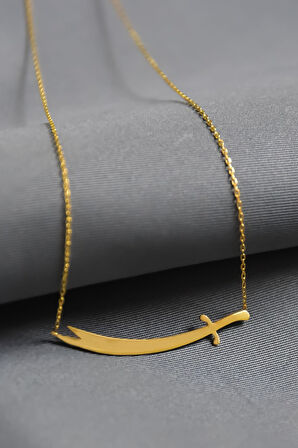 925 Ayar Gümüş Gold Kaplama Zülfikar Kılıcı Kolye