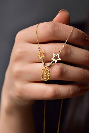 925 Ayar Gümüş Gold Kaplama Tasarım Dorikalı Yıldız Harfli Kolye