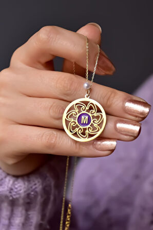 925 Ayar Gümüş Gold Kaplama Incili Parlayan Rüya Serisi Vav Harfli, Bağlılık Yemin Çemberi Kolye