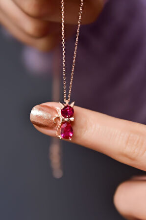 925 Ayar Gümüş Rose Kaplama Temmuz Ayı Doğum Taşlı Kedi Kolye