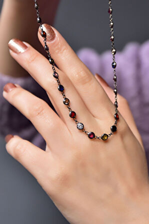 925 Ayar Gümüş Sıralı Zirkon Mix Taşlı Tiffany Kolye