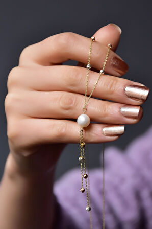 925 Ayar Gümüş Üç Renk Kayan Dorika Toplu Incili Kolye