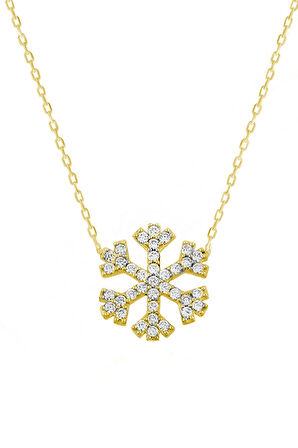 925 Ayar Gümüş Gold Kaplama Kar Tanesi Kolye