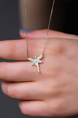 925 Ayar Gümüş Rodyum Kaplama Zirkon Taşlı Peri Kolye