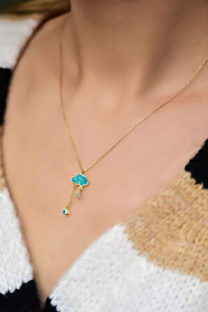 925 Ayar Gümüş Gold Kaplama Mineli Gözlü Yağmur Bulut Kolye