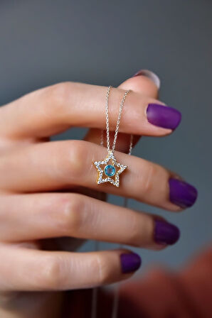 925 Ayar Gümüş Gold-rodyum Kaplama Doğum Taşlı Montür Yıldız Kolye