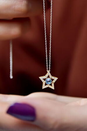 925 Ayar Gümüş Gold-rodyum Kaplama Doğum Taşlı Montür Yıldız Kolye