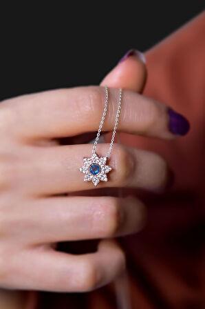 925 Ayar Gümüş Rose-rodyum Kaplama Doğum Taşlı Montür Güneş Kolye