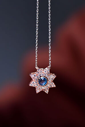 925 Ayar Gümüş Rose-rodyum Kaplama Doğum Taşlı Montür Güneş Kolye