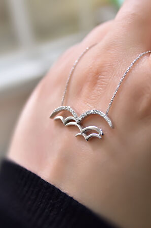 925 Ayar Gümüş Rodyum Kaplama Çoklu Martı Kolye