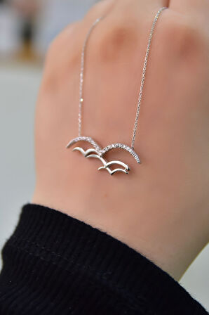 925 Ayar Gümüş Rodyum Kaplama Çoklu Martı Kolye