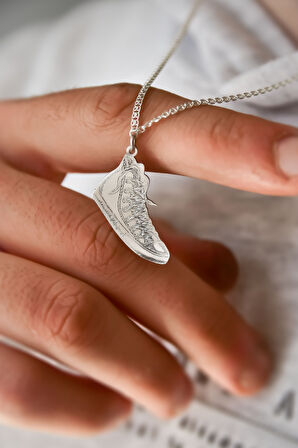 925 Ayar Gümüş Plaka Ayakkabı Lavce Zincir Kolye