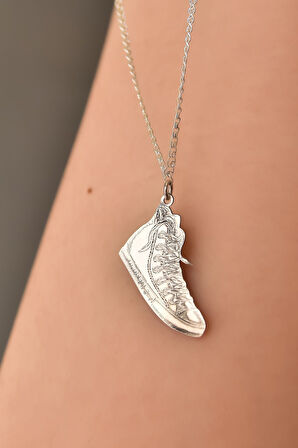 925 Ayar Gümüş Plaka Ayakkabı Lavce Zincir Kolye