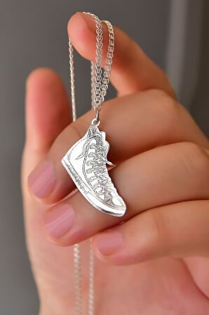 925 Ayar Gümüş Plaka Ayakkabı Lavce Zincir Kolye