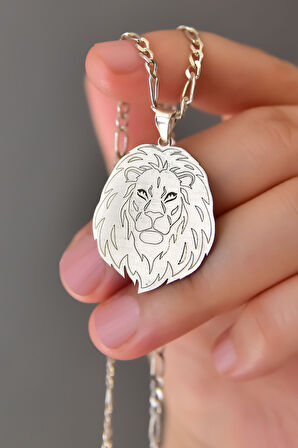 925 Ayar Gümüş Plaka Aslan Figaro Kolye