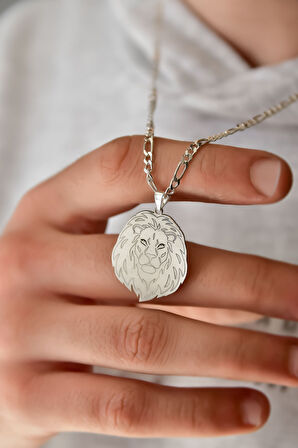 925 Ayar Gümüş Plaka Aslan Figaro Kolye