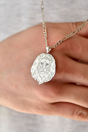 925 Ayar Gümüş Plaka Aslan Figaro Kolye