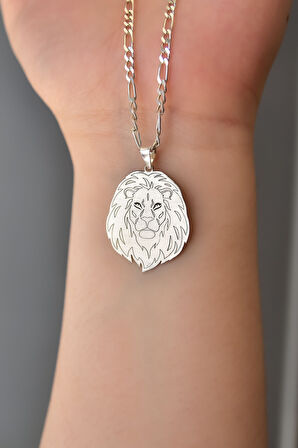 925 Ayar Gümüş Plaka Aslan Figaro Kolye