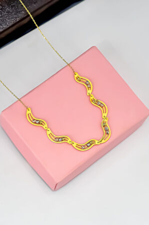 925 Ayar Gümüş Gold Kaplama Üç Renk Dorika Toplu Kıvrımlı Tasarım Kolye