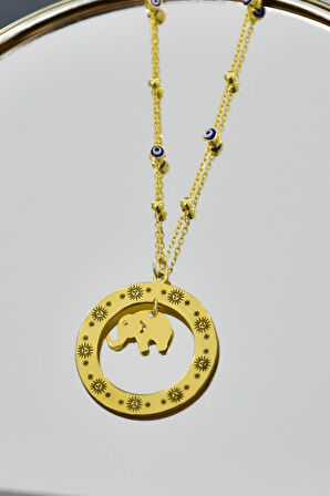 925 Ayar Gümüş Yunan Mitolojisi Helios Çemberli,Gücün Tılsımı Fil Sembolü Nazar Mineli Zincir Kolye