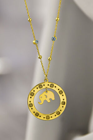 925 Ayar Gümüş Yunan Mitolojisi Helios Çemberli,Gücün Tılsımı Fil Sembolü Firuze Mineli Zincir Kolye