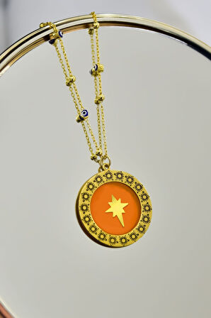 925 Ayar Gümüş Yunan Mitolojisi Helios Çemberli, Kutup Yıldızı Sembolü Nazar Mineli Zincir Kolye