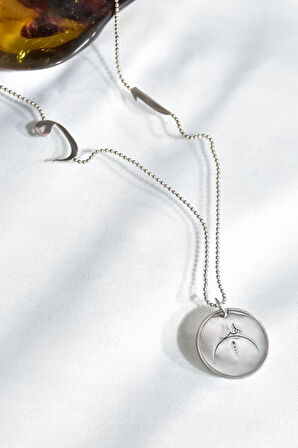 925 Ayar Gümüş Top Zincirli , Tasavvufi Model Manevi Hiçlik Sembollü Plaka Elif Vav Kolye