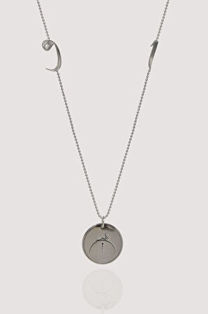 925 Ayar Gümüş Top Zincirli , Tasavvufi Model Manevi Hiçlik Sembollü Plaka Elif Vav Kolye