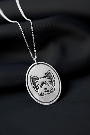925 Ayar Gümüş Rodyum Kaplama Plaka Terrier Irkı Köpek Desenli Kolye
