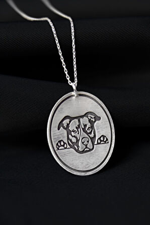 925 Ayar Gümüş Rodyum Kaplama Plaka Boerboel Cinsi Köpek Desenli Kolye