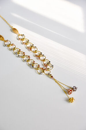 925 Ayar Gümüş Üç Renk Kaplama Fantesi Dorika Toplu Gerdanlık Kolye