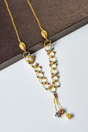 925 Ayar Gümüş Üç Renk Kaplama Fantesi Dorika Toplu Gerdanlık Kolye