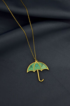 925 Ayar Gümüş Gold-Rose Kaplama Rüya Serisi Cam Boyalı Harfli Şemsiye Kolye