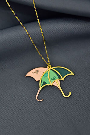 925 Ayar Gümüş Gold-Rose Kaplama Rüya Serisi Cam Boyalı Harfli Şemsiye Kolye