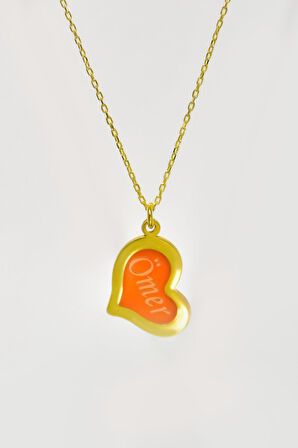 925 Ayar Gümüş Gold-Rose Kaplama Rüya Serisi Cam Boyalı İsimli Kalp Kolye