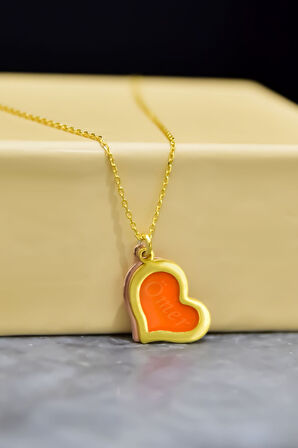 925 Ayar Gümüş Gold-Rose Kaplama Rüya Serisi Cam Boyalı İsimli Kalp Kolye