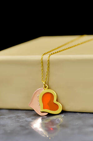 925 Ayar Gümüş Gold-Rose Kaplama Rüya Serisi Cam Boyalı İsimli Kalp Kolye
