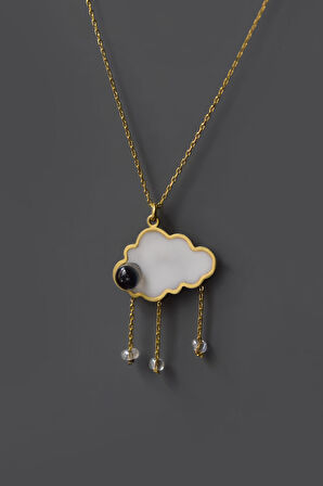 925 Ayar Gümüş Gold Kaplama 100 Dilde Seni Seviyorum Yazılı Beyaz Mineli Bulut Kolye