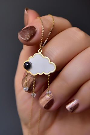 925 Ayar Gümüş Gold Kaplama 100 Dilde Seni Seviyorum Yazılı Beyaz Mineli Bulut Kolye