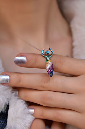 925 Ayar Gümüş Rose Kaplama Zirkon Renkli Taşlı Artemis Kolye