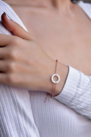 925 Ayar Gümüş Rose Kaplama Dorika Toplu Beyaz Simitli Bileklik