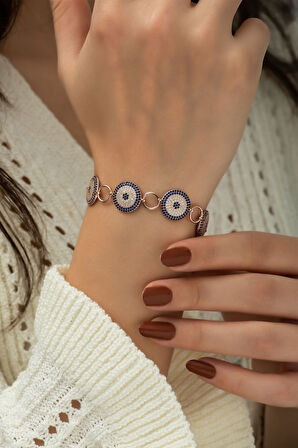 925 Ayar Gümüş Rose Kaplama Nazar Halka Bileklik