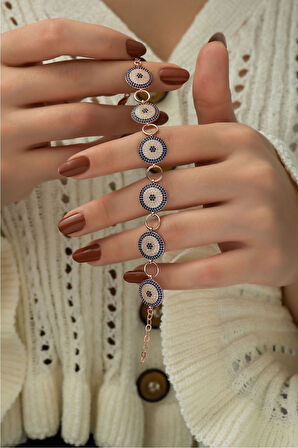 925 Ayar Gümüş Rose Kaplama Nazar Halka Bileklik