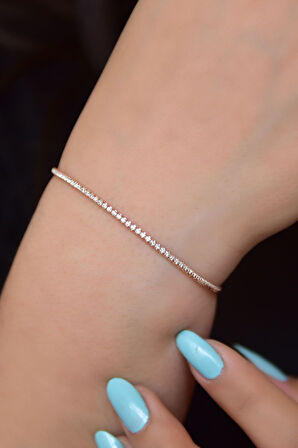 925 Ayar Gümüş Rose Kaplama Zirkon Taşlı Tamtur, Su Yolu Bileklik