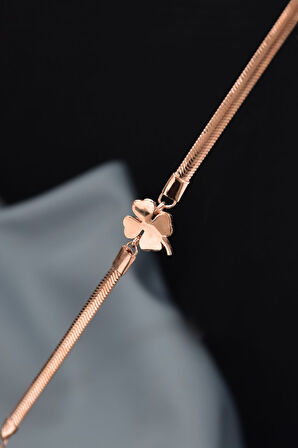 925 Ayar Gümüş Rose Kaplama Ezme Zincir Yonca Bileklik