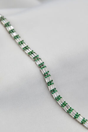 925 Ayar Gümüş Rodyum Kaplama Zirkon Baget Taşlı Su Yolu Bileklik