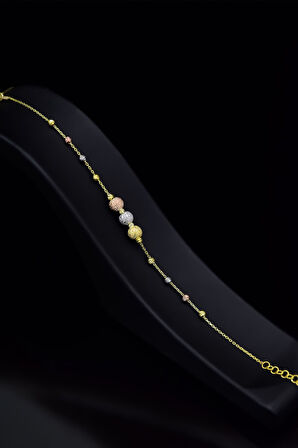 925 Ayar Gümüş Gold Kaplama Sim Dorika Top Bileklik